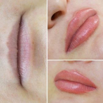 Перманентный макияж губ с растушевкой - фото